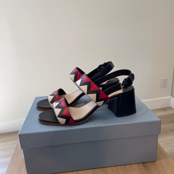 Prada Women's Black, Red, and Cream Sandals - Picture 3 of 7